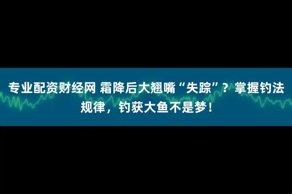 专业配资财经网 霜降后大翘嘴“失踪”？掌握钓法规律，钓获大鱼不是梦！